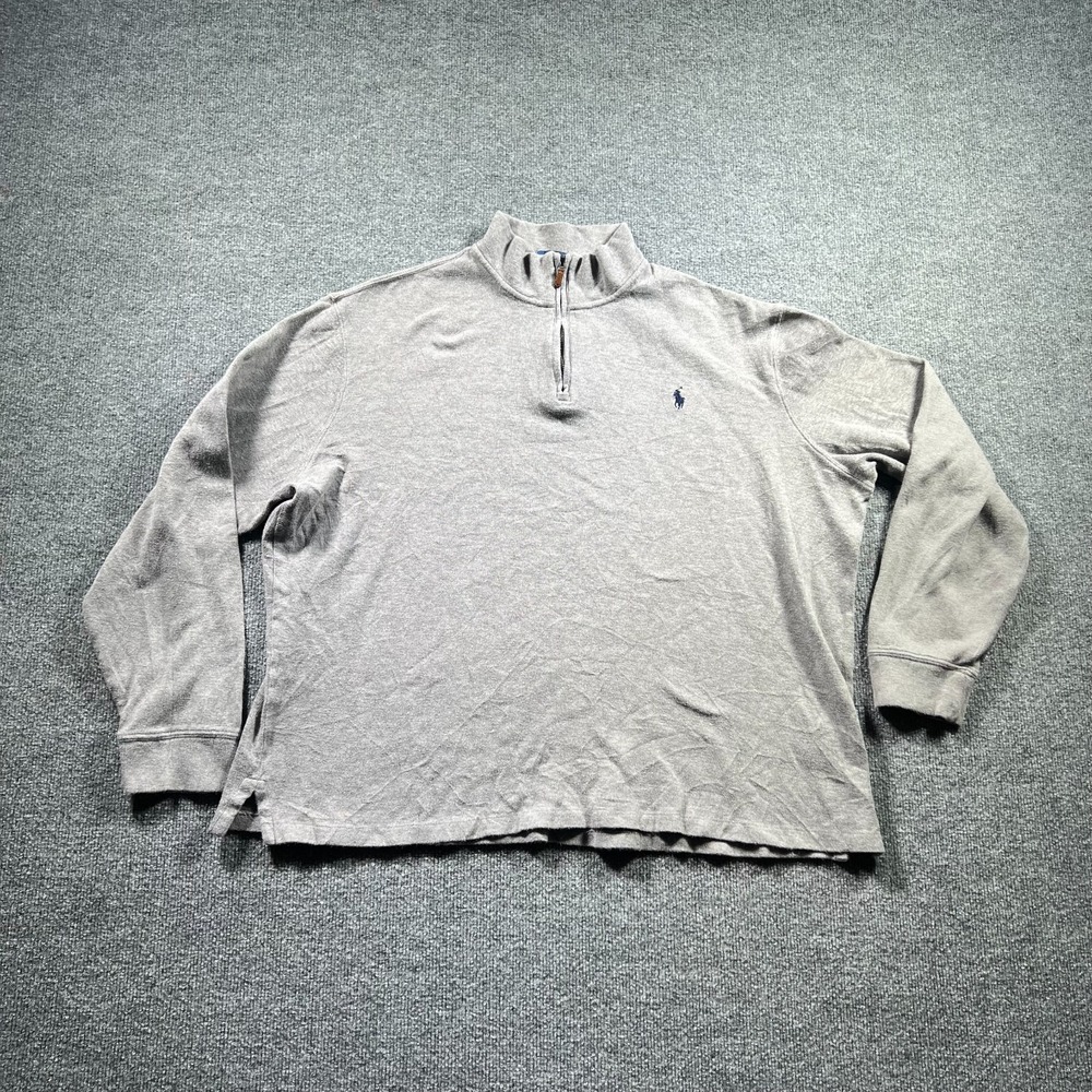 Polo Ralph Lauren Sweater Men's XL Gray Estate Rib Knit 1/4 Zip Oversized Casual